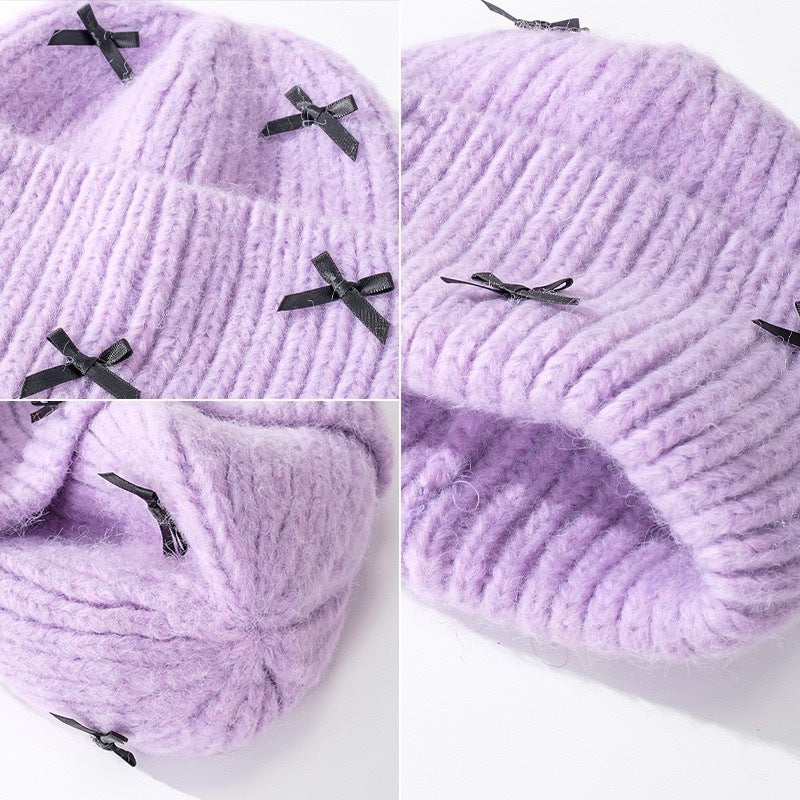Wholesale Sweet woolen hat with bow for autumn and winter